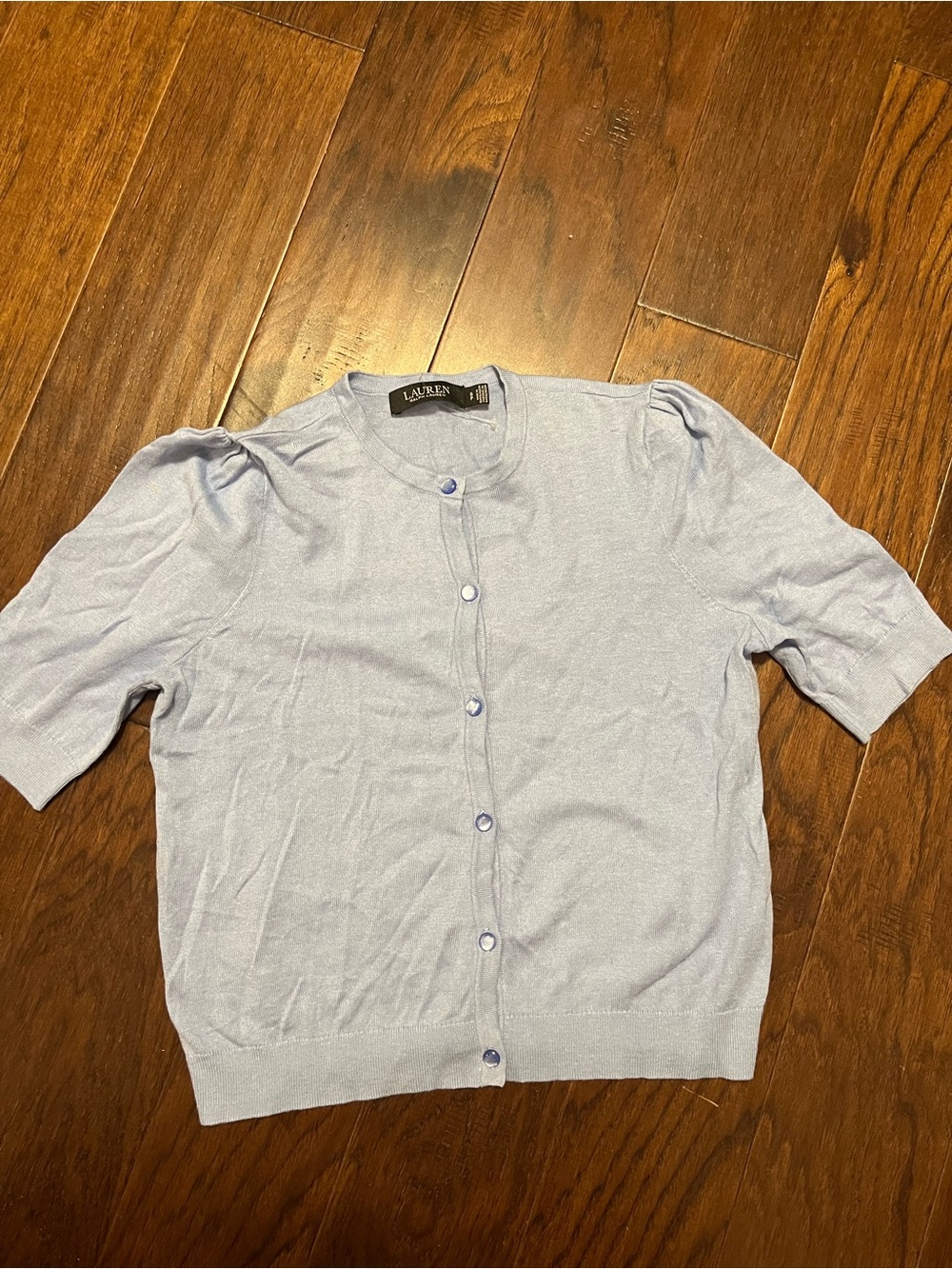 Lauren Ralph Lauren Light Blue Button Up short sleeve sweater size Small